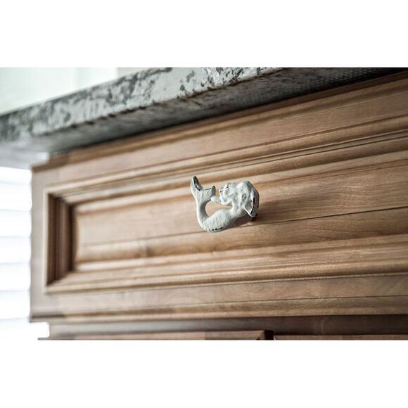 Set of 6 White Painted Cast Iron Mermaid Drawer Pull Rustic Furniture Decor Knob - Picture 8 of 12